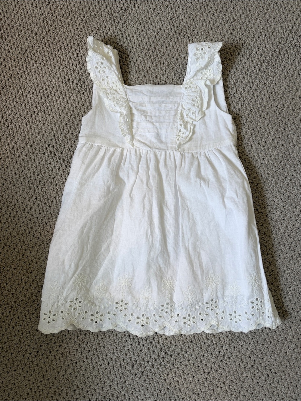 Girls Mommy And Me Eyelet Linen-Blend Flutter Dress - White